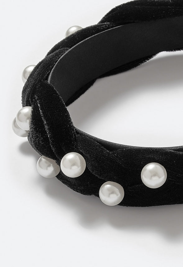 Cami Tonal Colors Stones And Pearls Velvet Alice Headband Multi/ Black
