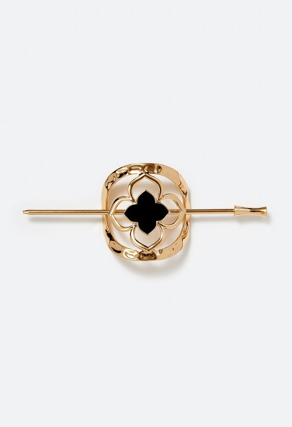 Xia Enamel Clover Metal Hair Ring With Pin Black/ Gold