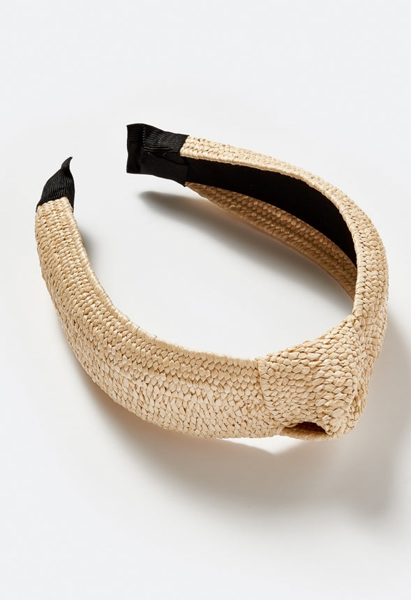 Heidi Woven Raffia Alice Band With Knot Cream