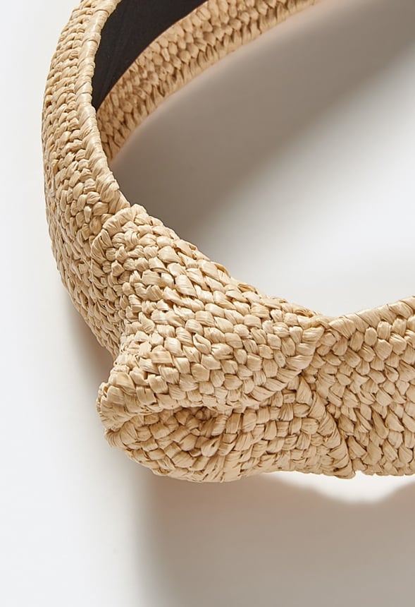 Heidi Woven Raffia Alice Band With Knot Cream