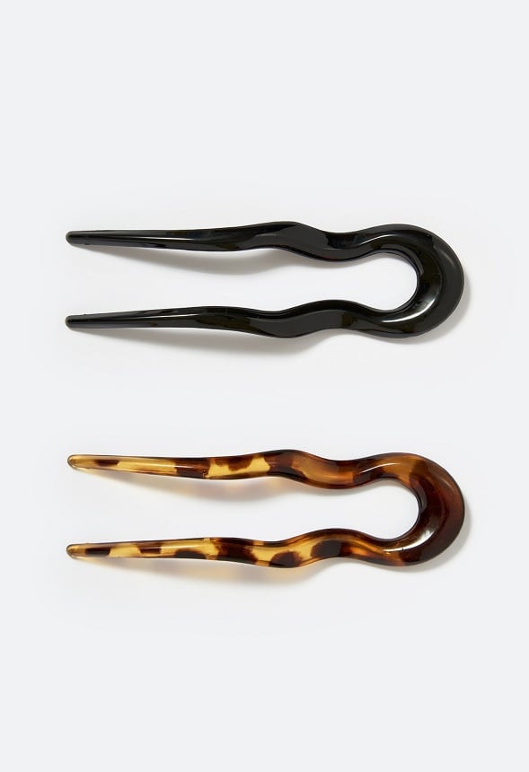 2-Pack Bay Resin Hair Pins Black/ Tortoise