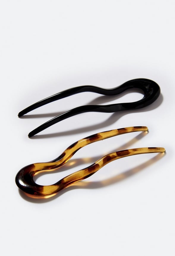 2-Pack Bay Resin Hair Pins Black/ Tortoise