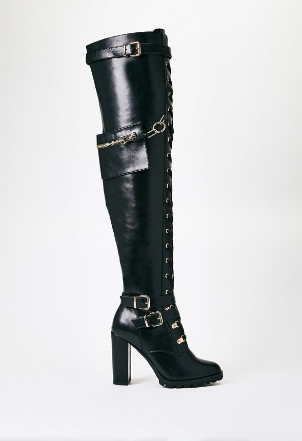 Elira High Block Heel Boot Black