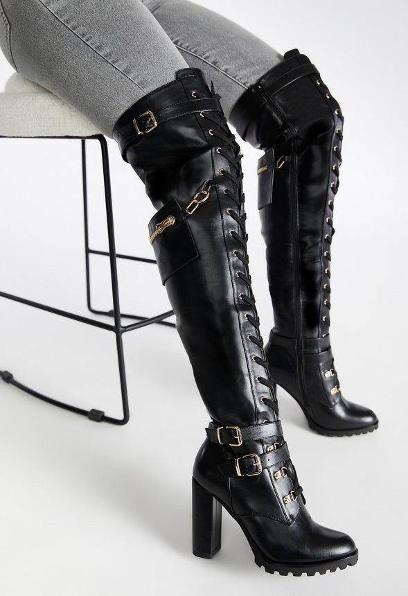 Elira High Block Heel Boot Black