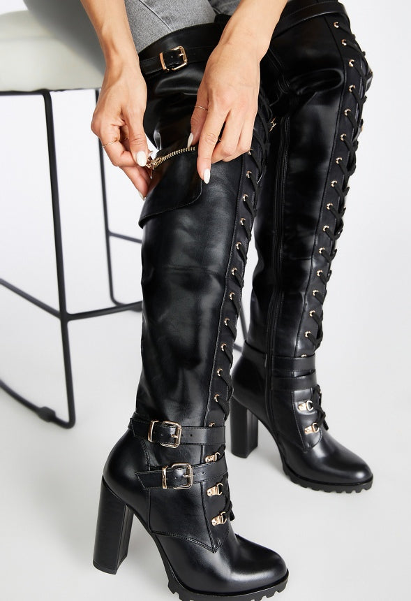 Elira High Block Heel Boot Black