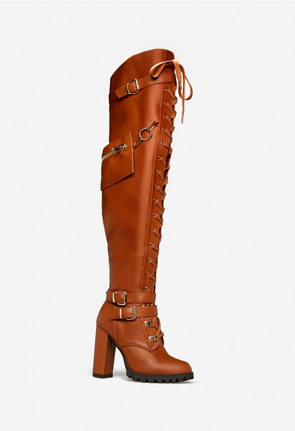 ELIRA HIGH BLOCK HEEL BOOT Leather Brown