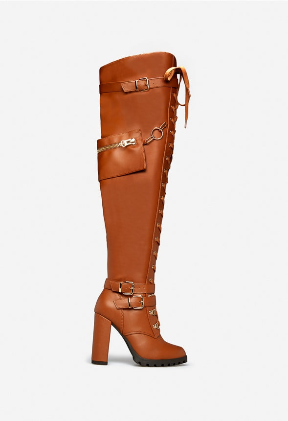 ELIRA HIGH BLOCK HEEL BOOT Leather Brown