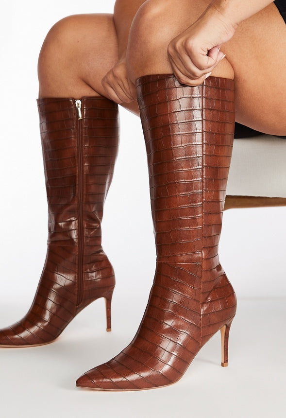 Khloy Tall Stiletto Boot Leather Brown