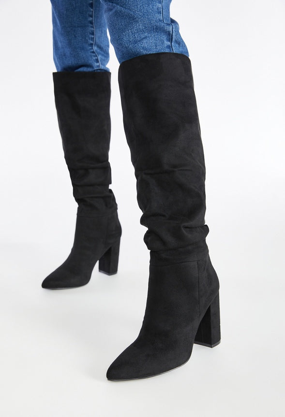 Rosamund Slouch Heeled Boot Black Caviar