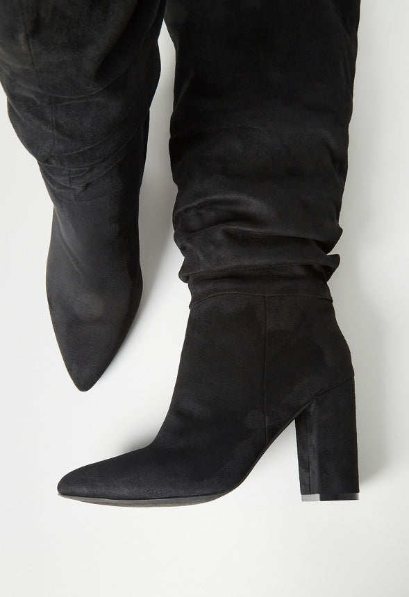 Rosamund Slouch Heeled Boot Black Caviar