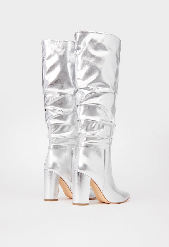 Rosamund Slouch Heeled Boot Silver