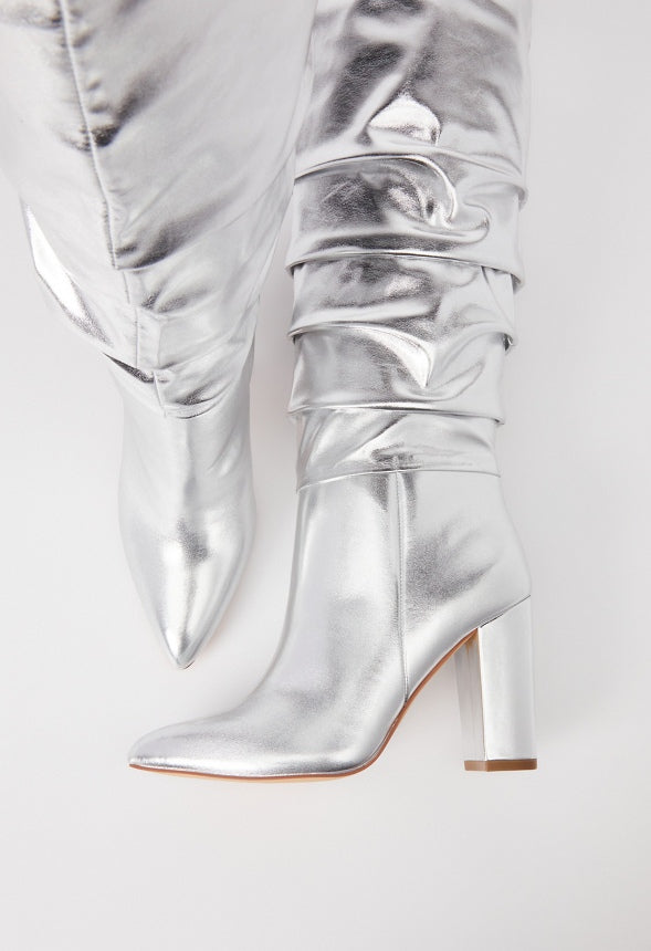 Rosamund Slouch Heeled Boot Silver