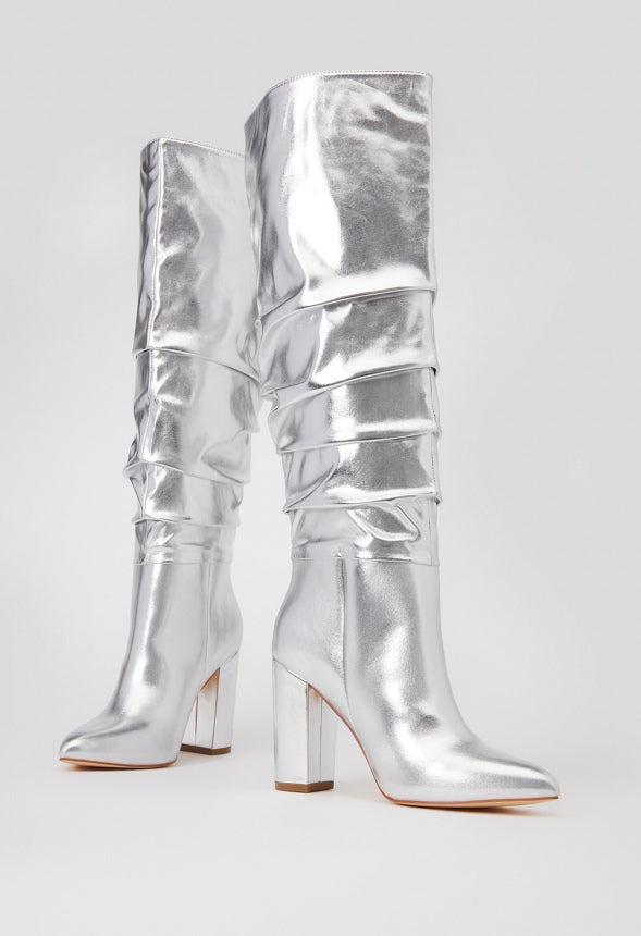 Rosamund Slouch Heeled Boot Silver