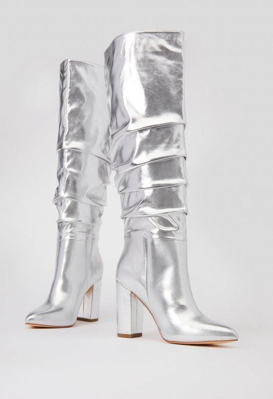 Rosamund Slouch Heeled Boot Silver