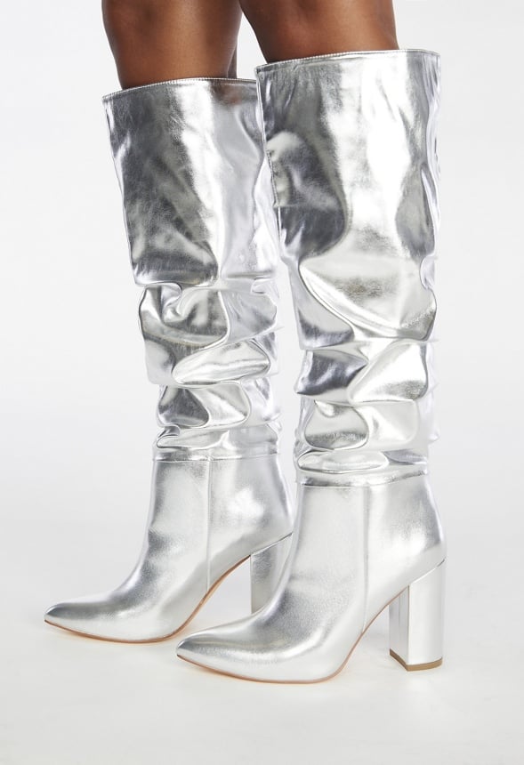 Rosamund Slouch Heeled Boot Silver