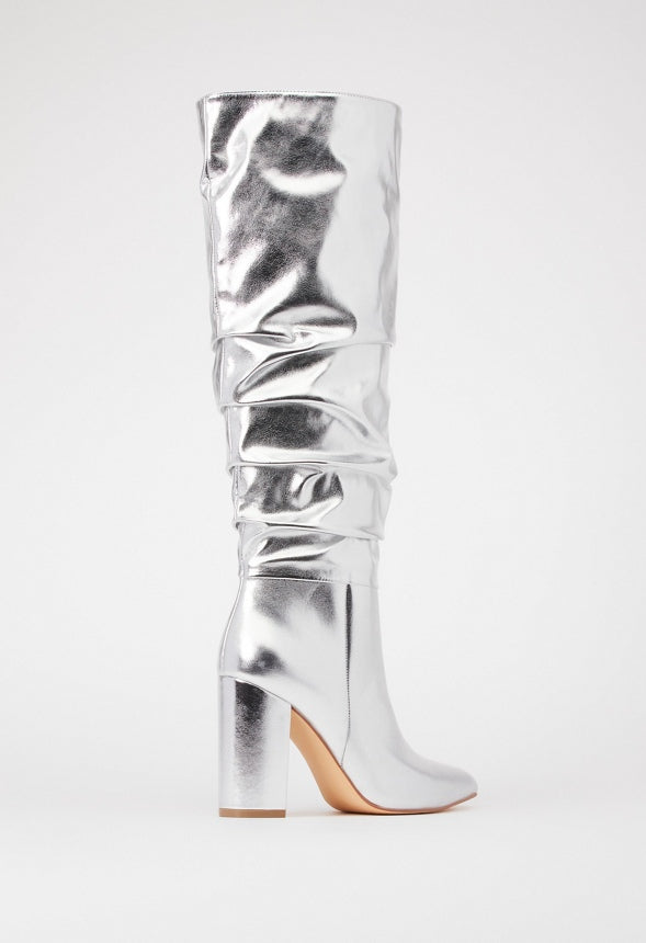 Rosamund Slouch Heeled Boot Silver