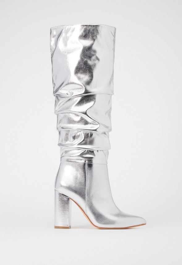 Rosamund Slouch Heeled Boot Silver
