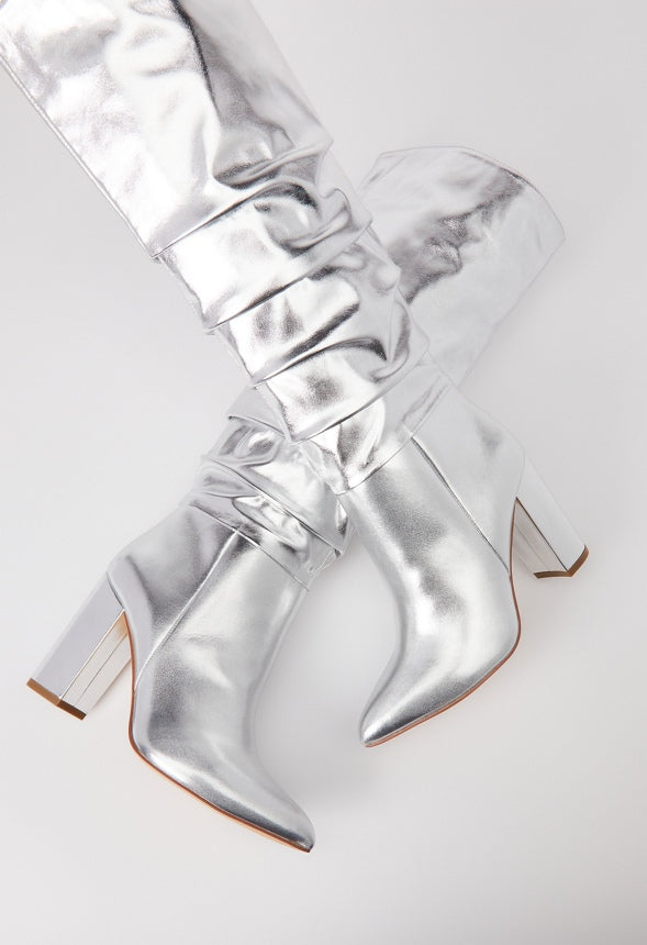 Rosamund Slouch Heeled Boot Silver