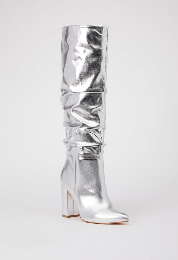 Rosamund Slouch Heeled Boot Silver