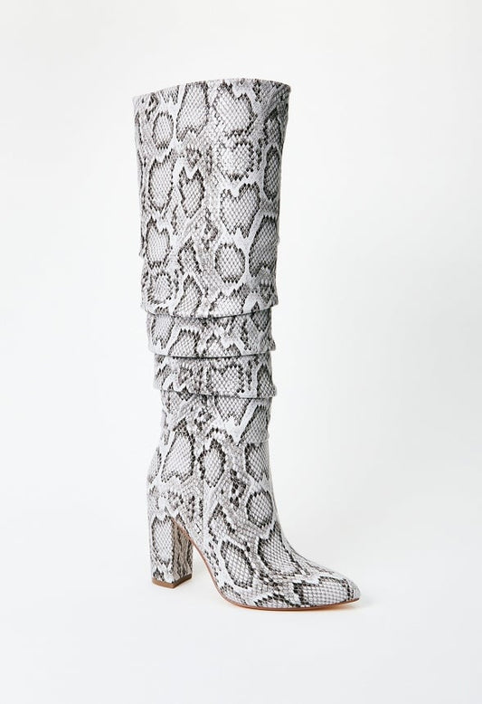 Rosamund Slouch Heeled Boot Brown/White