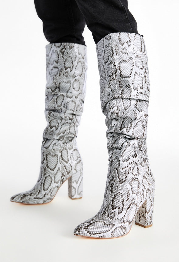 Rosamund Slouch Heeled Boot Brown/White