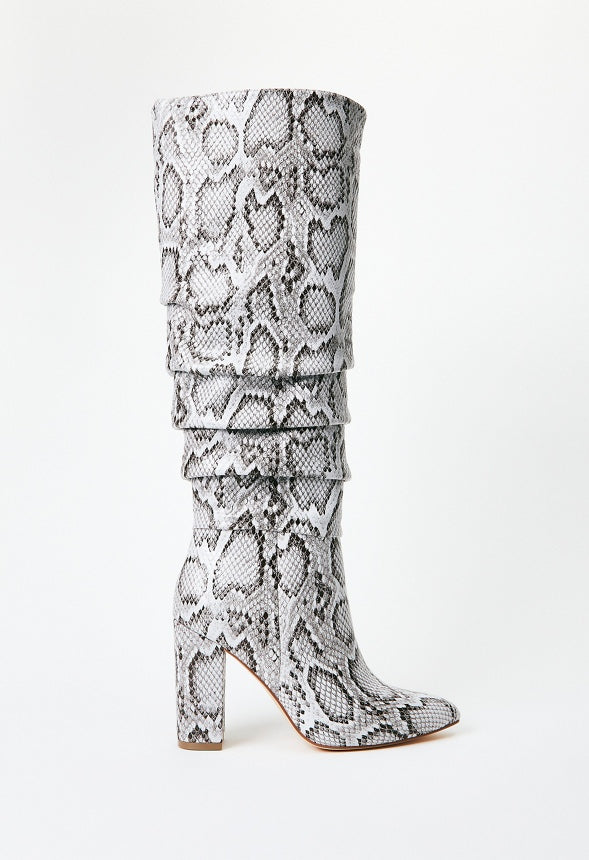 Rosamund Slouch Heeled Boot Brown/White