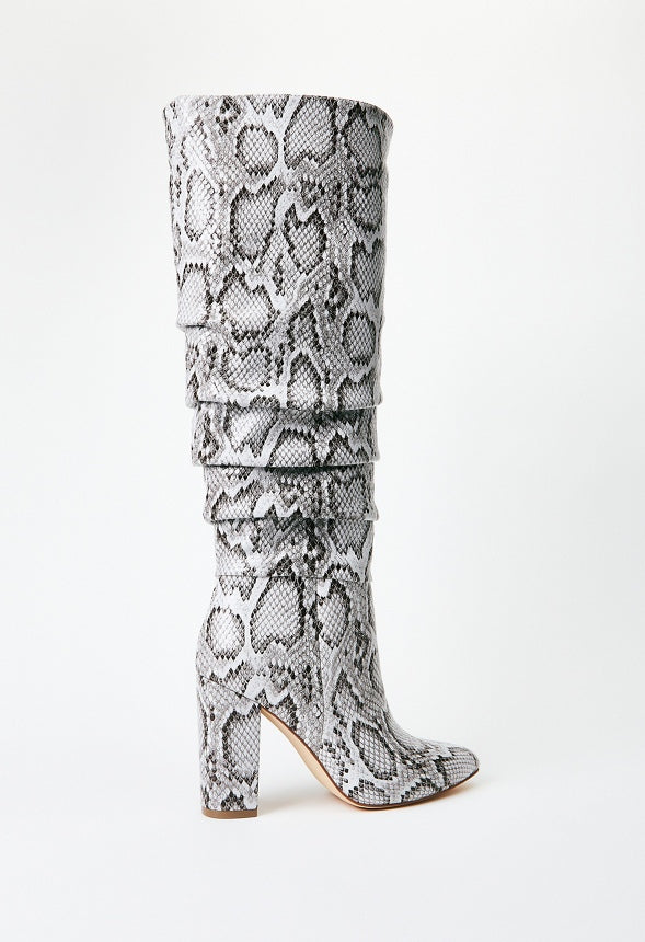 Rosamund Slouch Heeled Boot Brown/White