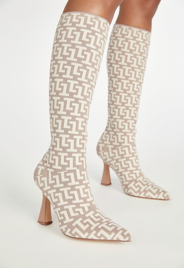 Farrah Stiletto Boot Brown Logo