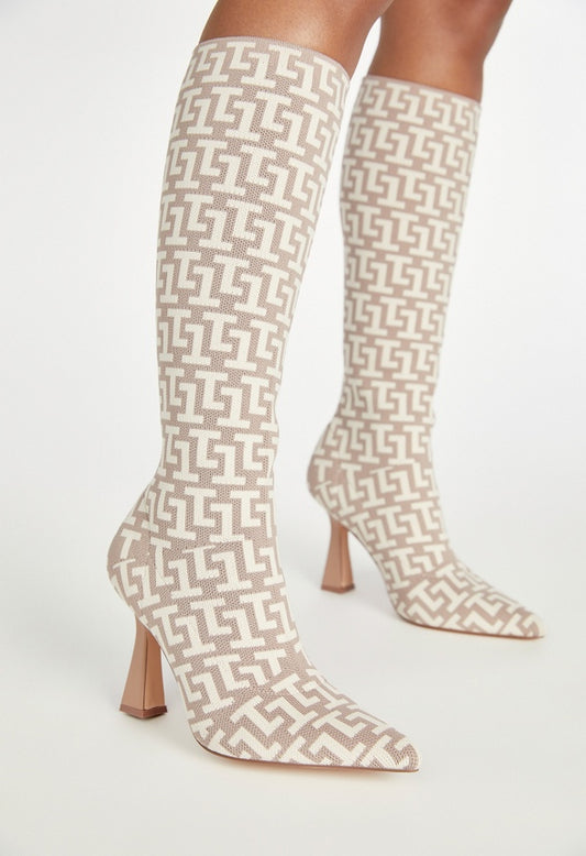 Farrah Stiletto Boot Brown Logo