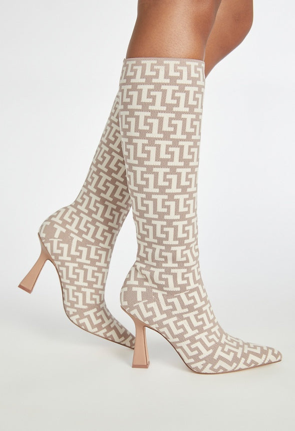 Farrah Stiletto Boot Brown Logo
