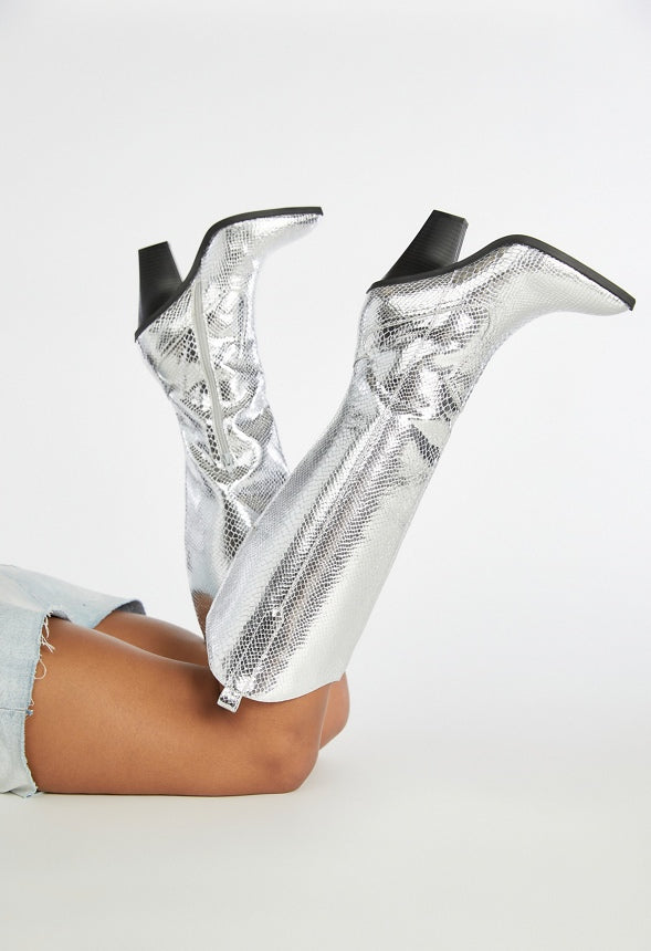 Bella Heeled Boot Silver