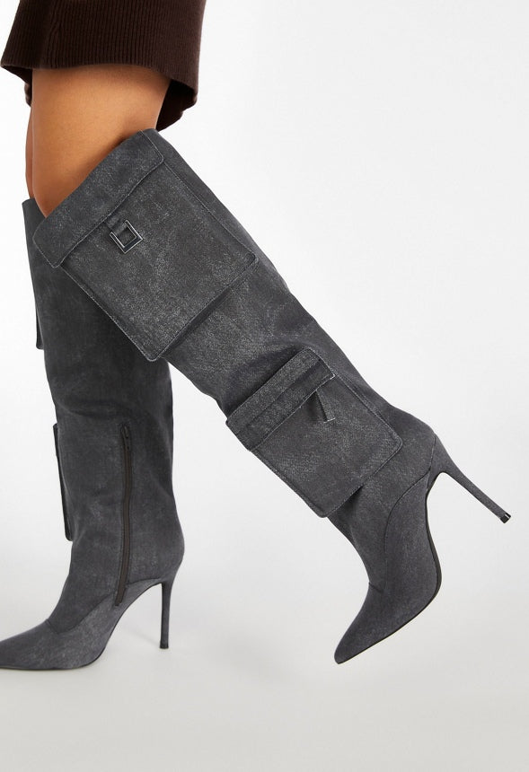 Tyla Slouchy Stiletto Boot Black