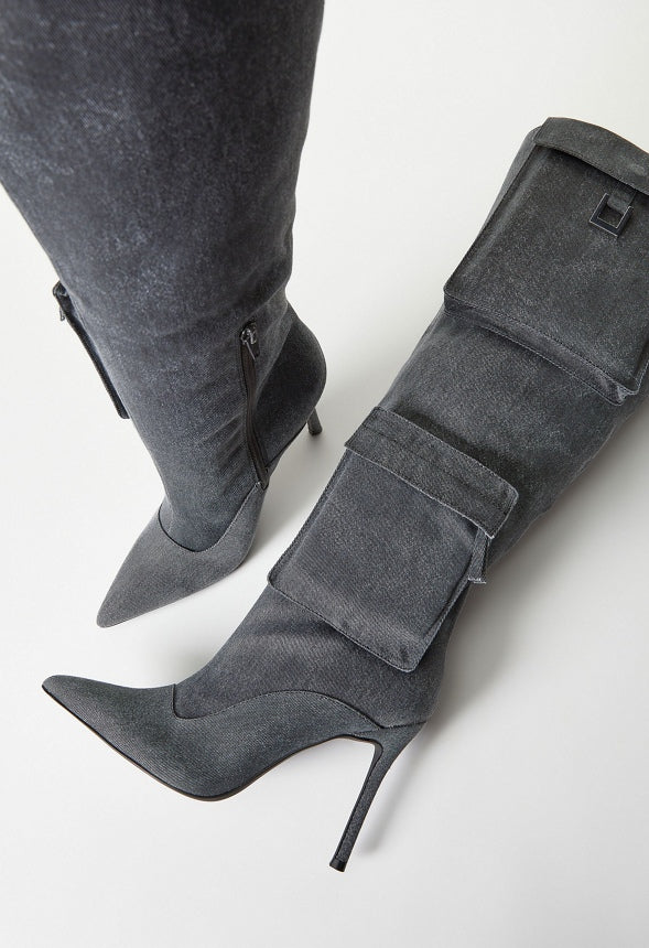 Tyla Slouchy Stiletto Boot Black