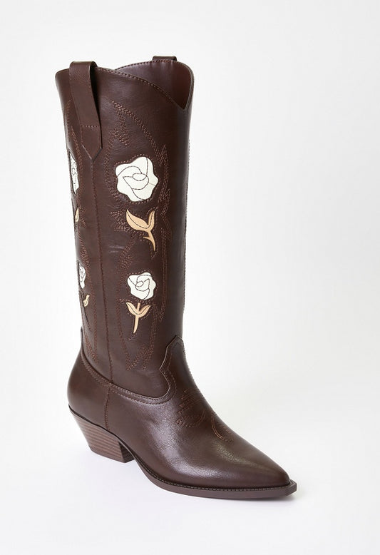 Flora Western Boot Cacao Brown