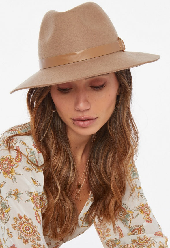 WOOL FEDORA WITH TRIM RING Camel