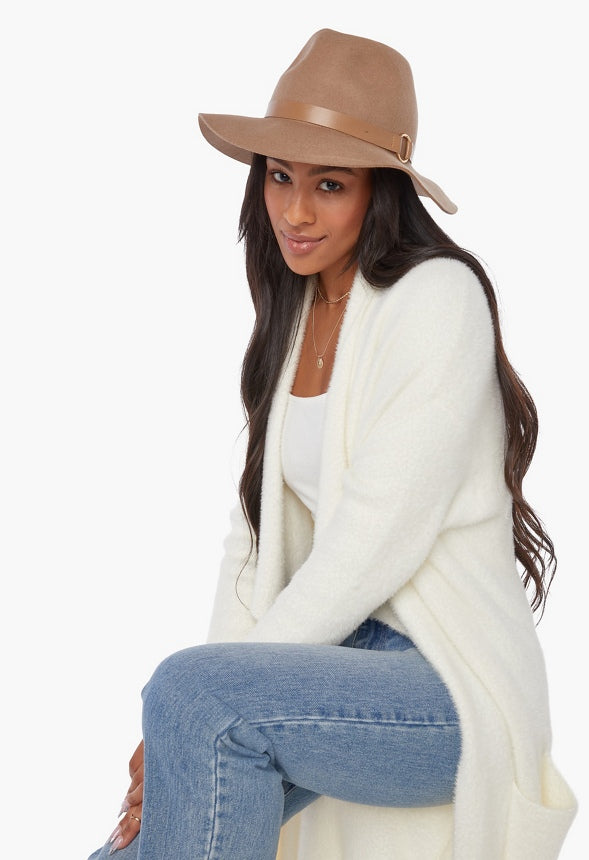 WOOL FEDORA WITH TRIM RING Camel