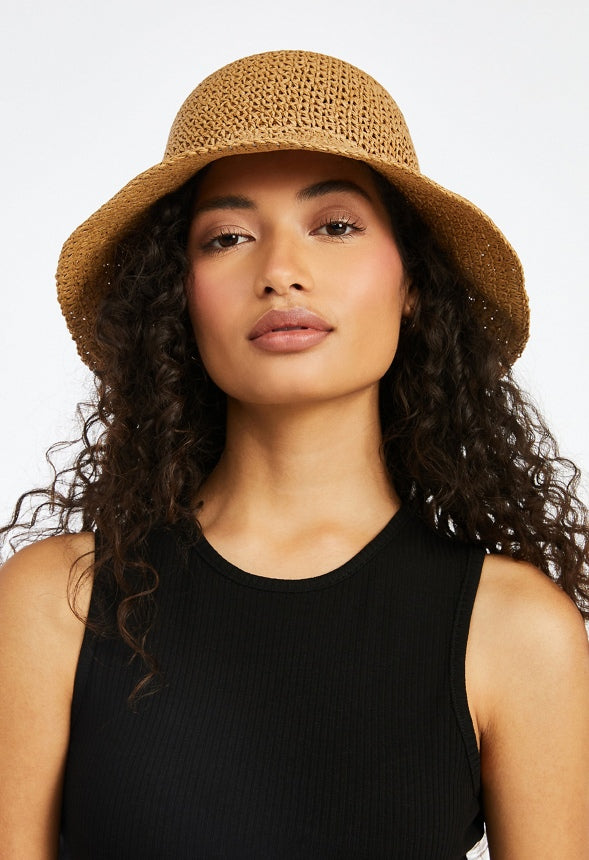 Crochet Raffia Bucket Hat Natural