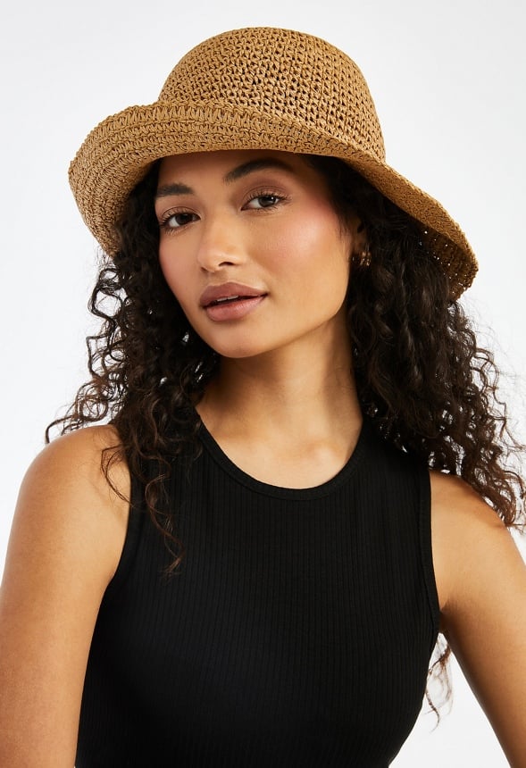 Crochet Raffia Bucket Hat Natural