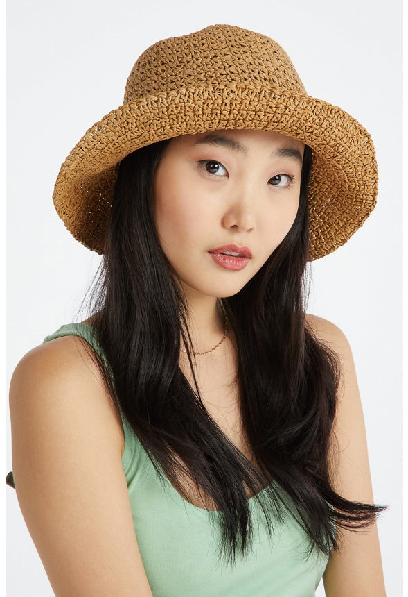 Crochet Raffia Bucket Hat Natural