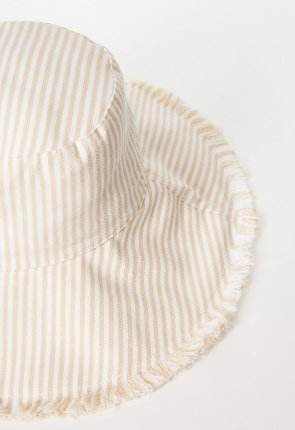 Frayed Edge Wide Brim Bucket Hat Natural/ White