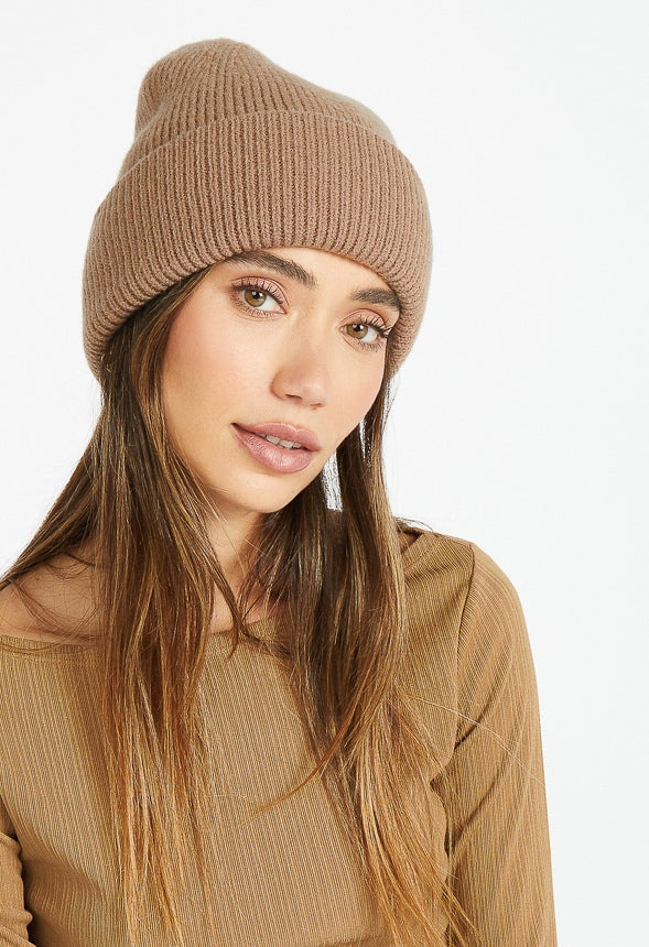 Rib Knit Beanie Taupe