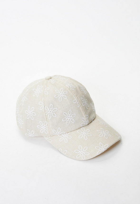 Floral Embroidered Baseball Cap Natural Floral