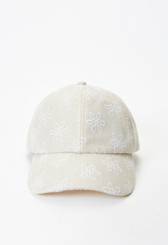 Floral Embroidered Baseball Cap Natural Floral