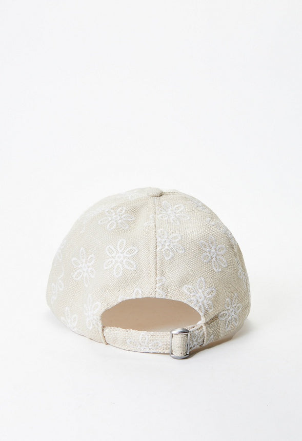 Floral Embroidered Baseball Cap Natural Floral