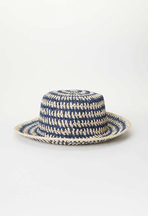 Raffia Bucket Hat Natural/ Medieval Blue