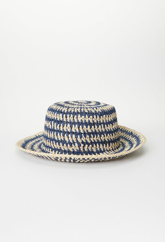 Raffia Bucket Hat Natural/ Medieval Blue
