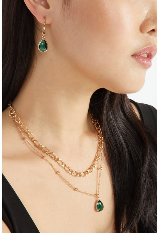 Jenna Emerald Jewelry Set Green/Gold