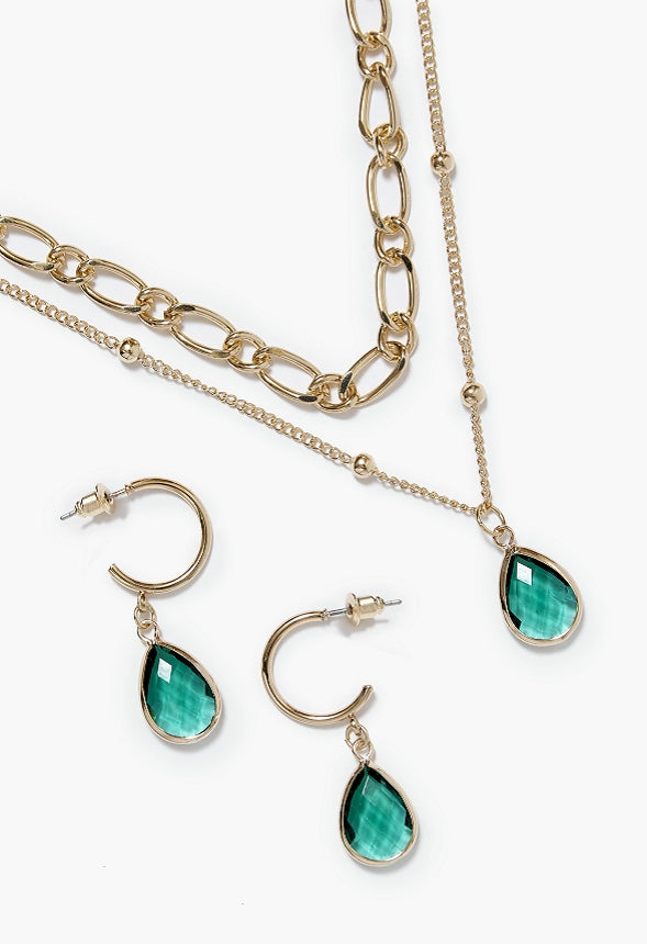 Jenna Emerald Jewelry Set Green/Gold