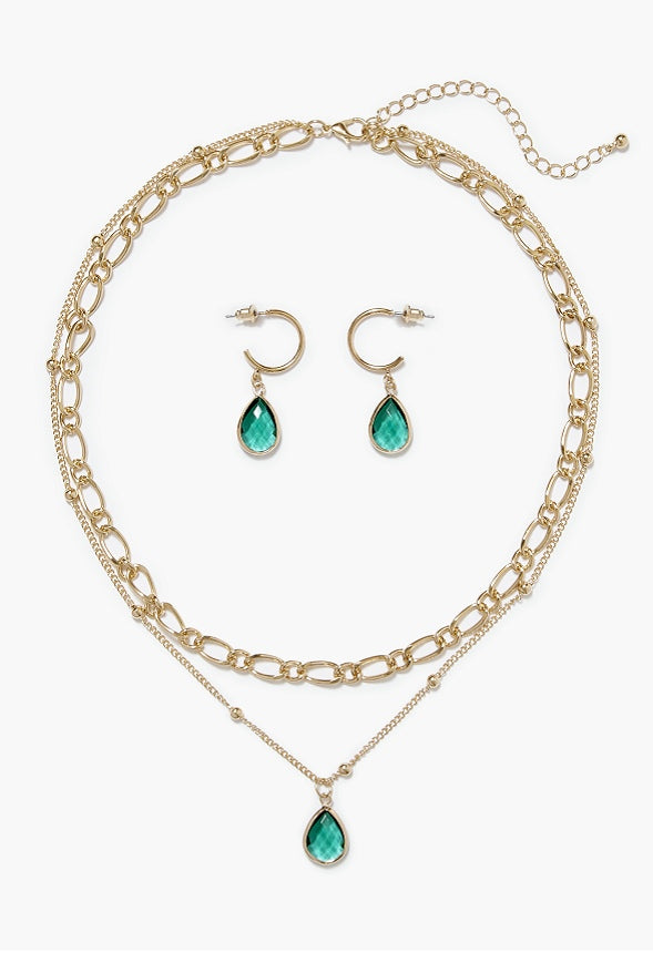 Jenna Emerald Jewelry Set Green/Gold