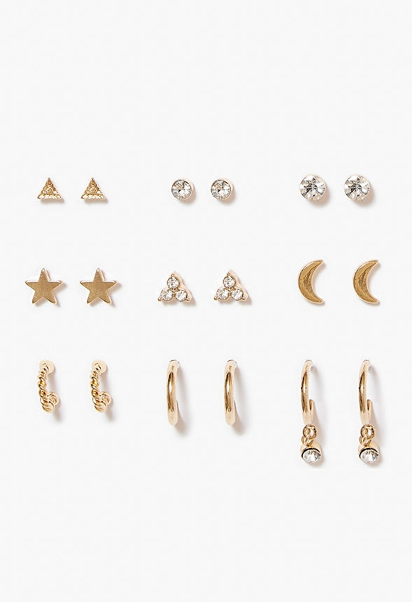 Cora Eclectic 9 Pair Studs Gold